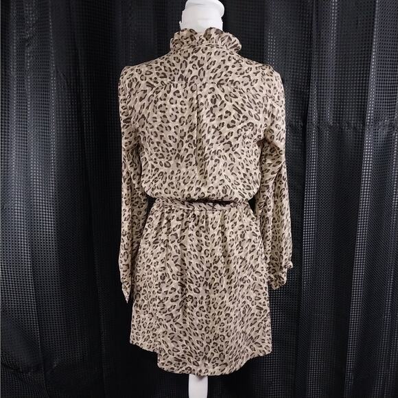 NWOT! ANN TAYLOR LOFT! BEIGE, CREAM, BROWN LEOPARD CHIFFON FLUTTERY DRESS! SZ 4 - Picture 6 of 11